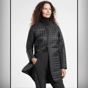 Athleta Black Quilted Long Puffer Coat